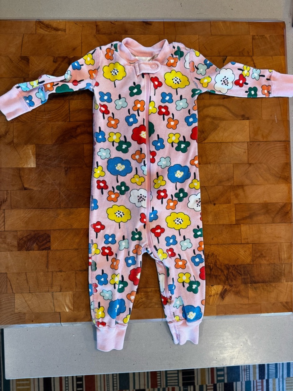 Hanna Andersson Pink Floral Zip-Front Baby One-Piece